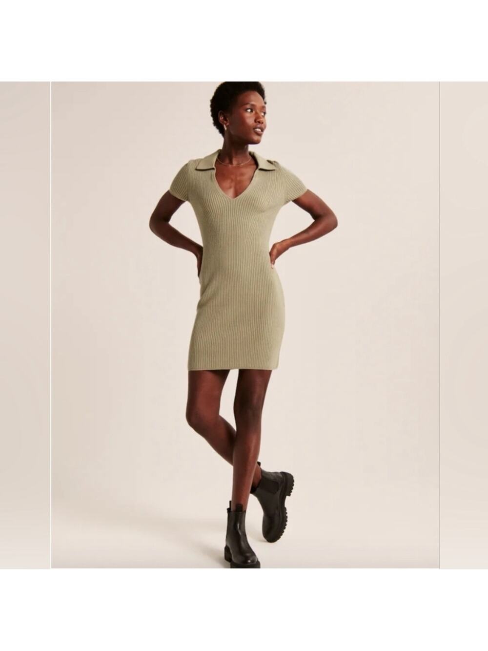 Abercrombie Olive Green Ribbed Knit Mini Dress